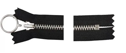 YKK Vetoketju Alumiini Kiinteä /Renkaalla 25cm 4mm Musta